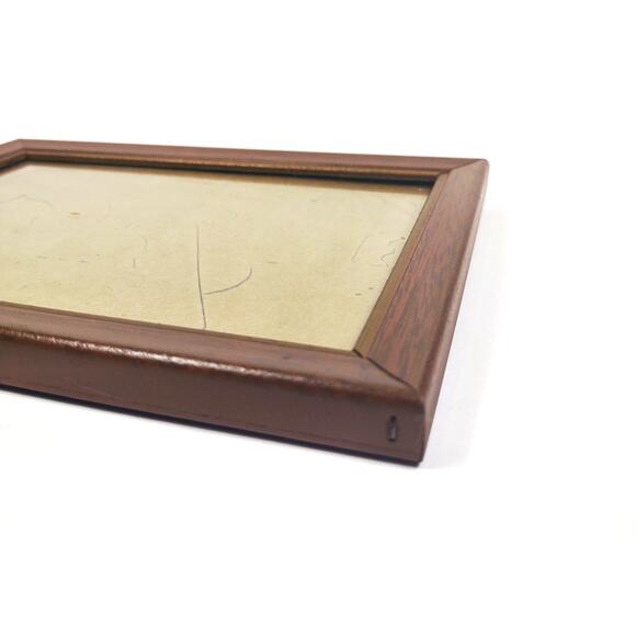 Vintage Metal Faux Wood Small Picture Frame w Gold Trim 5x7 Hang Only MCM - Picture 6 of 7